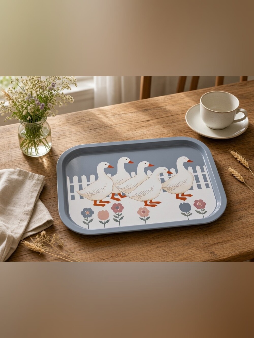 Vintage Goose Duck Metal Serving Tray Farmhouse Cottagecore Heritage 16x11